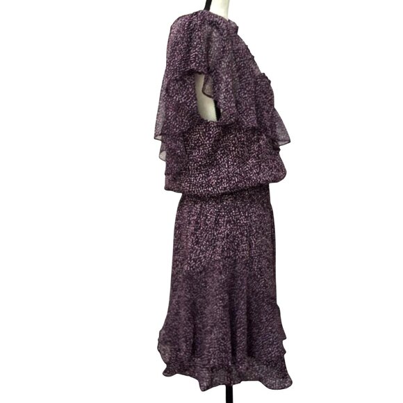 Parker Funfetti Purple Ruffle Silk Mini Dress Size S Smocked Waist Flutter Sleev - Picture 5 of 7